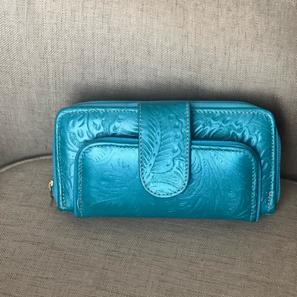 Elegant Teal leather Embossed Women's Bag